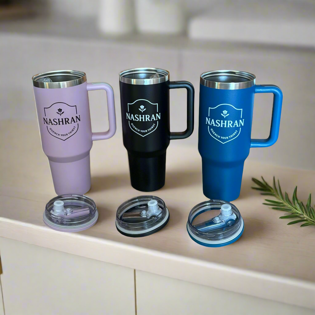 NASHRAN 40oz Tumbler with Handle & Straw – Vacuum Insulated Stainless Steel Travel Mug